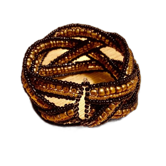 Beaded Cuff Bracelet Bronze and Black - Picture 4 of 7